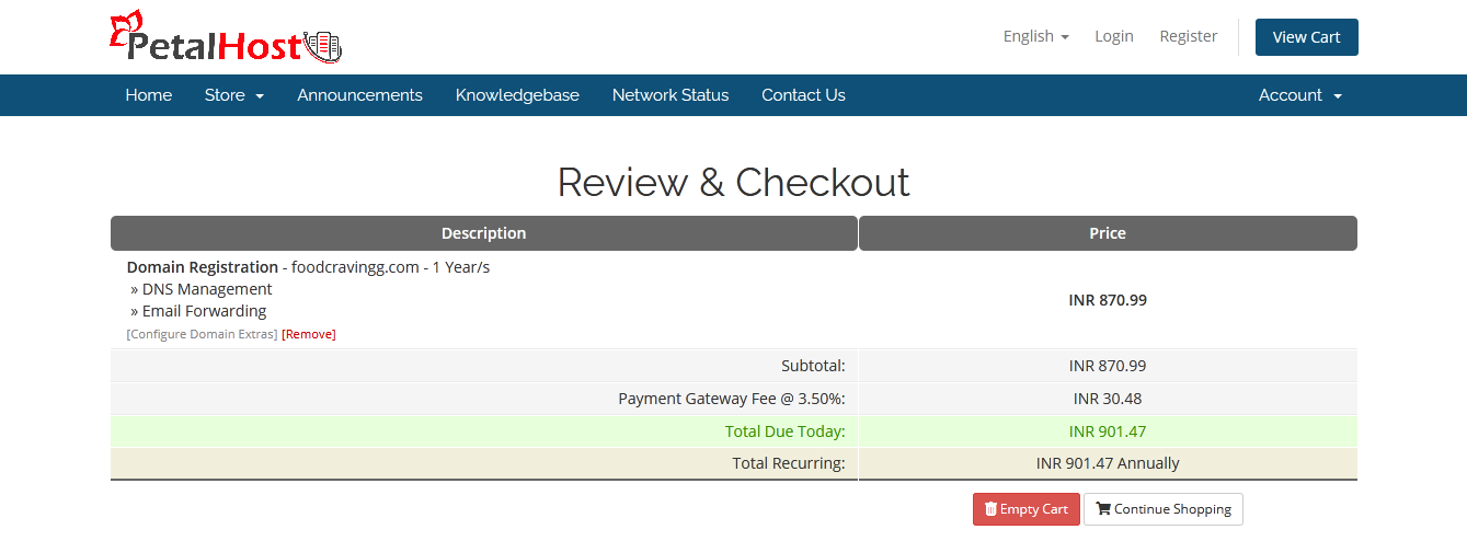 petalhost review and checkout